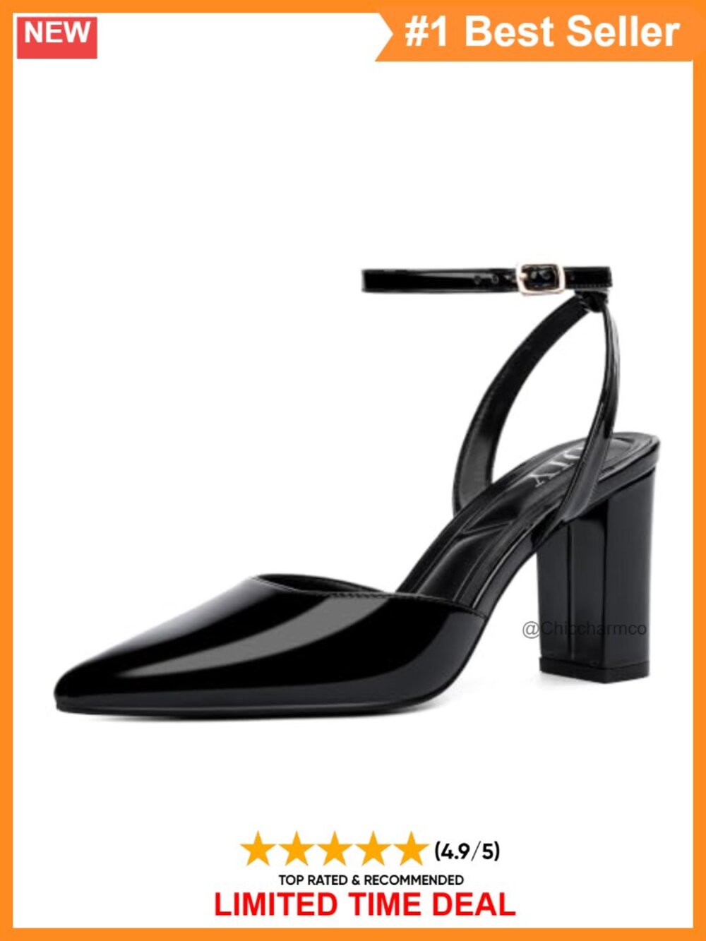 Women's Chunky Slingback Heels Pointed Toe Block Heel Pumps Faux Leather